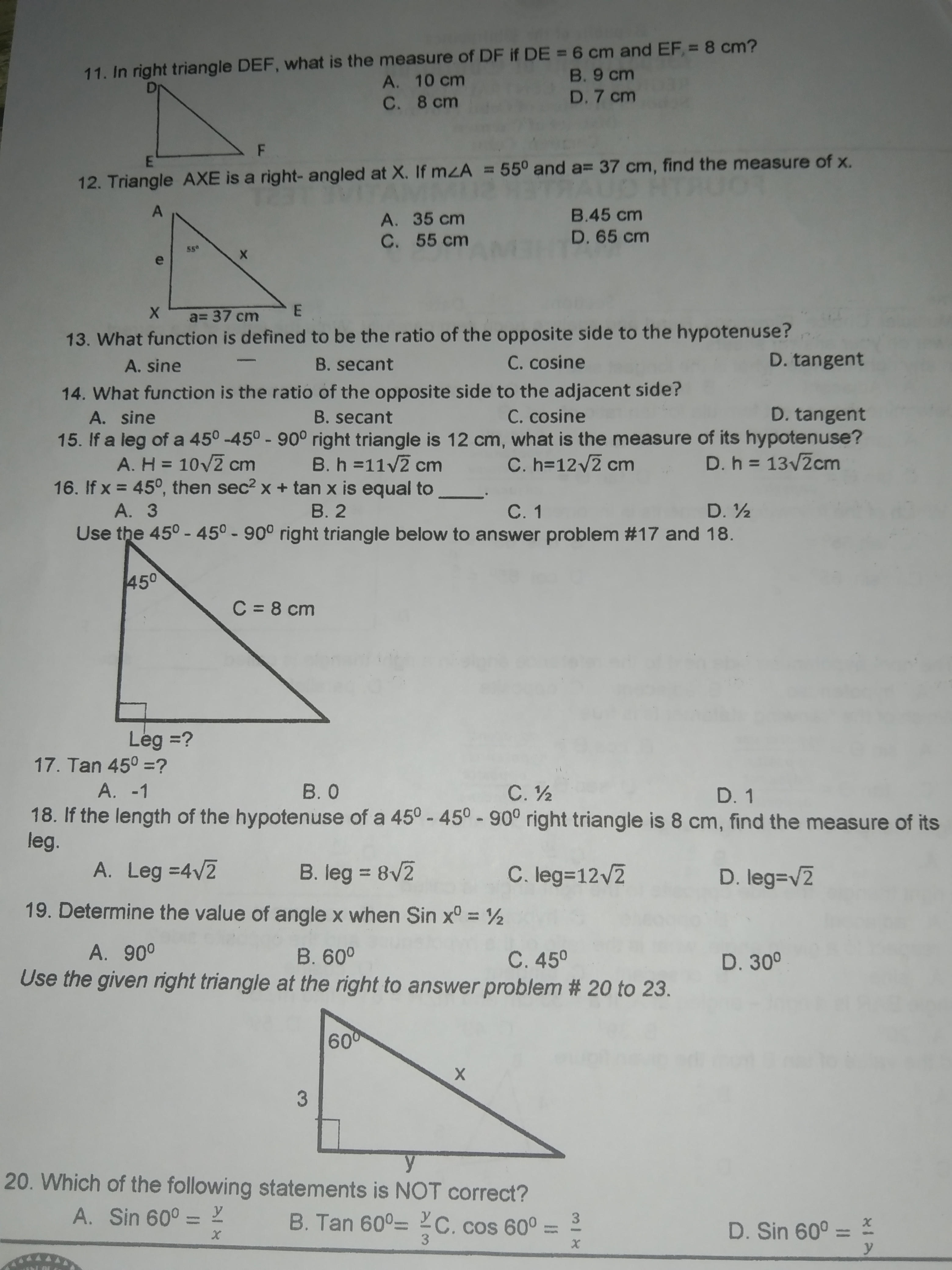 Math subject Please help me with this 1. In any