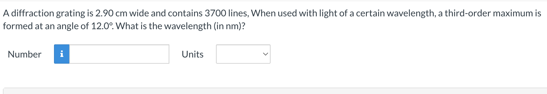 A diffraction grating is 2.90 cm wide and