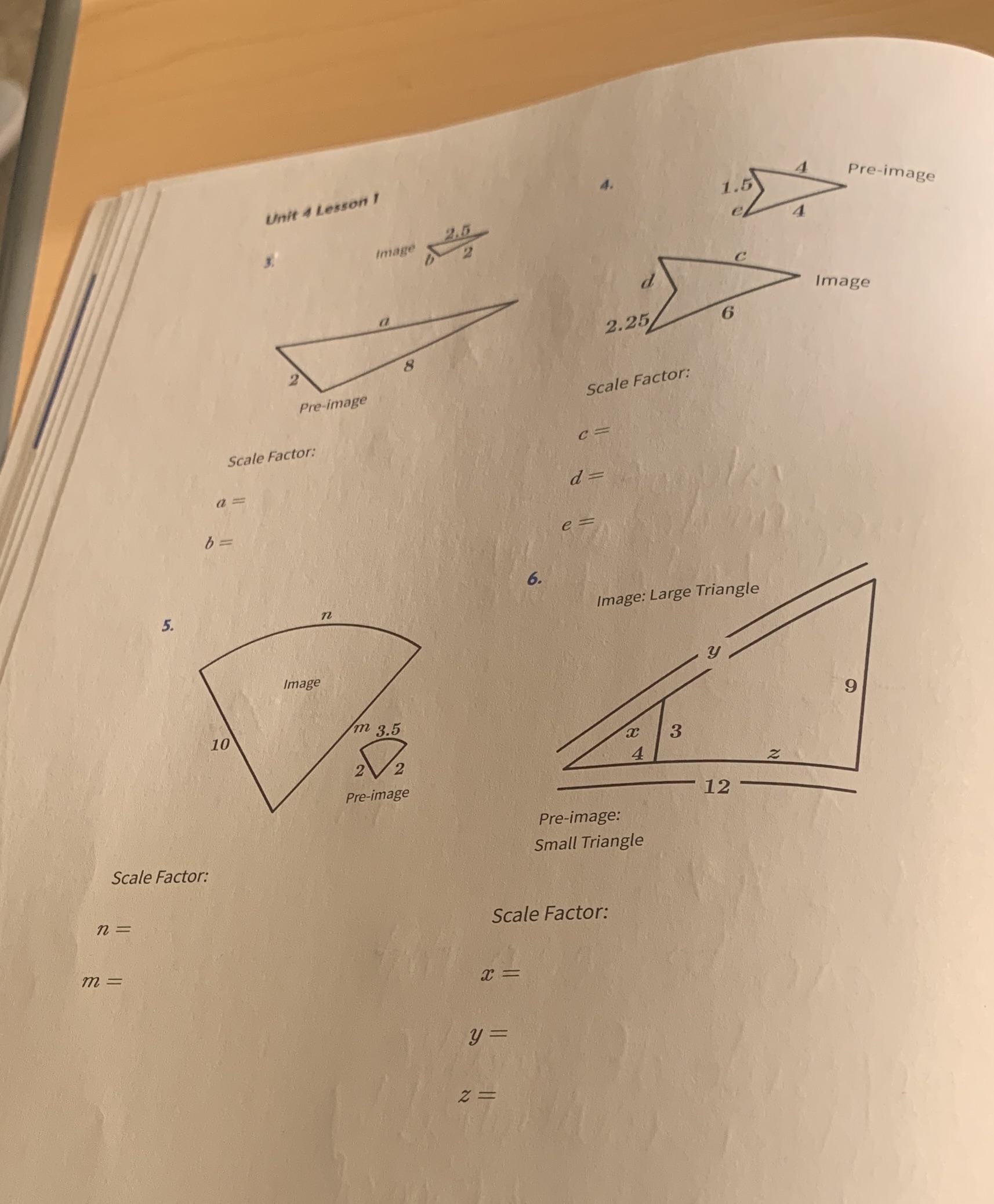  Unit 4 Lesson 1 1.5 Pre-image 2.5 Image 2 Image 2.25