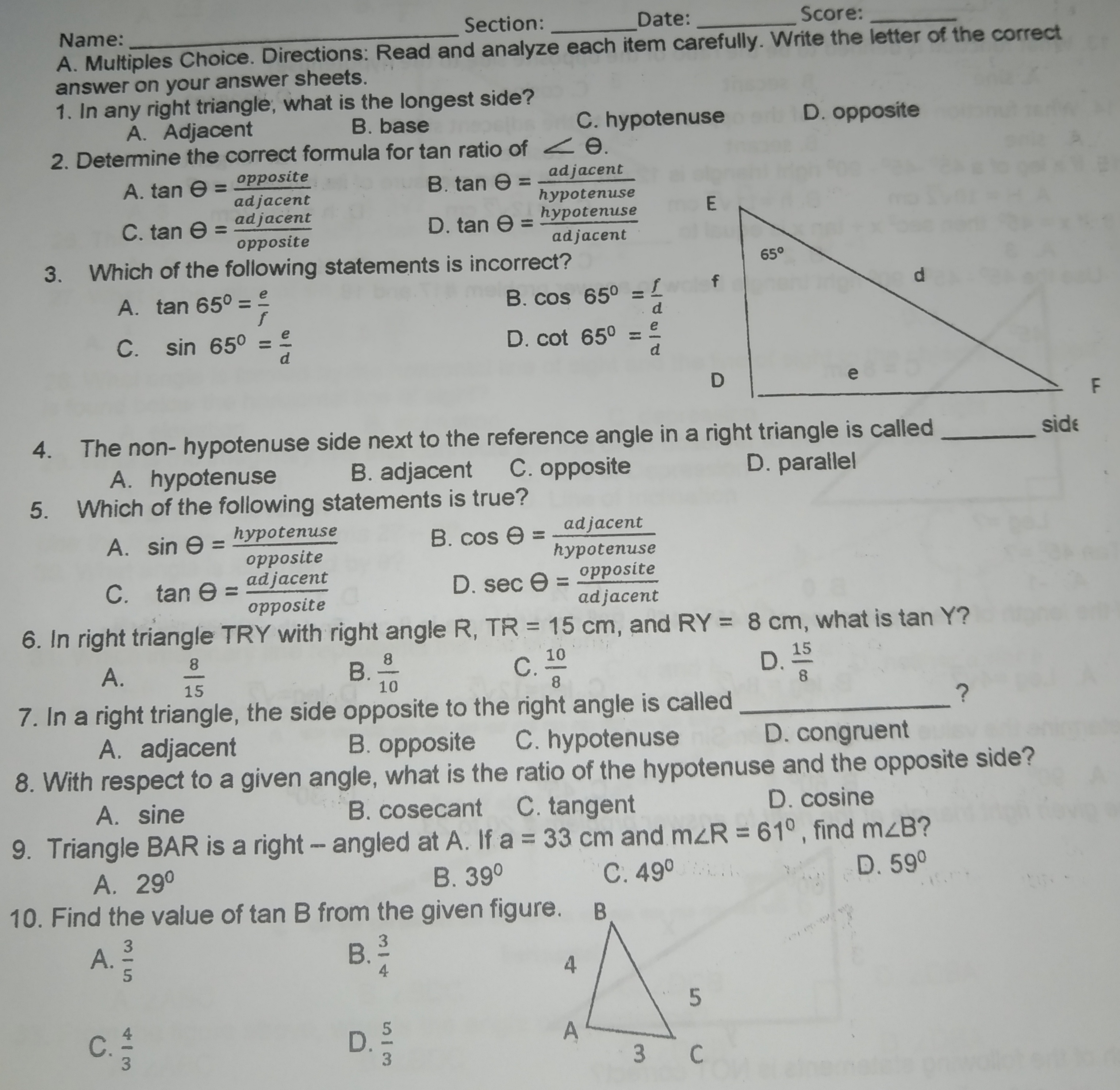 Math subject Please help me with this 1. In any