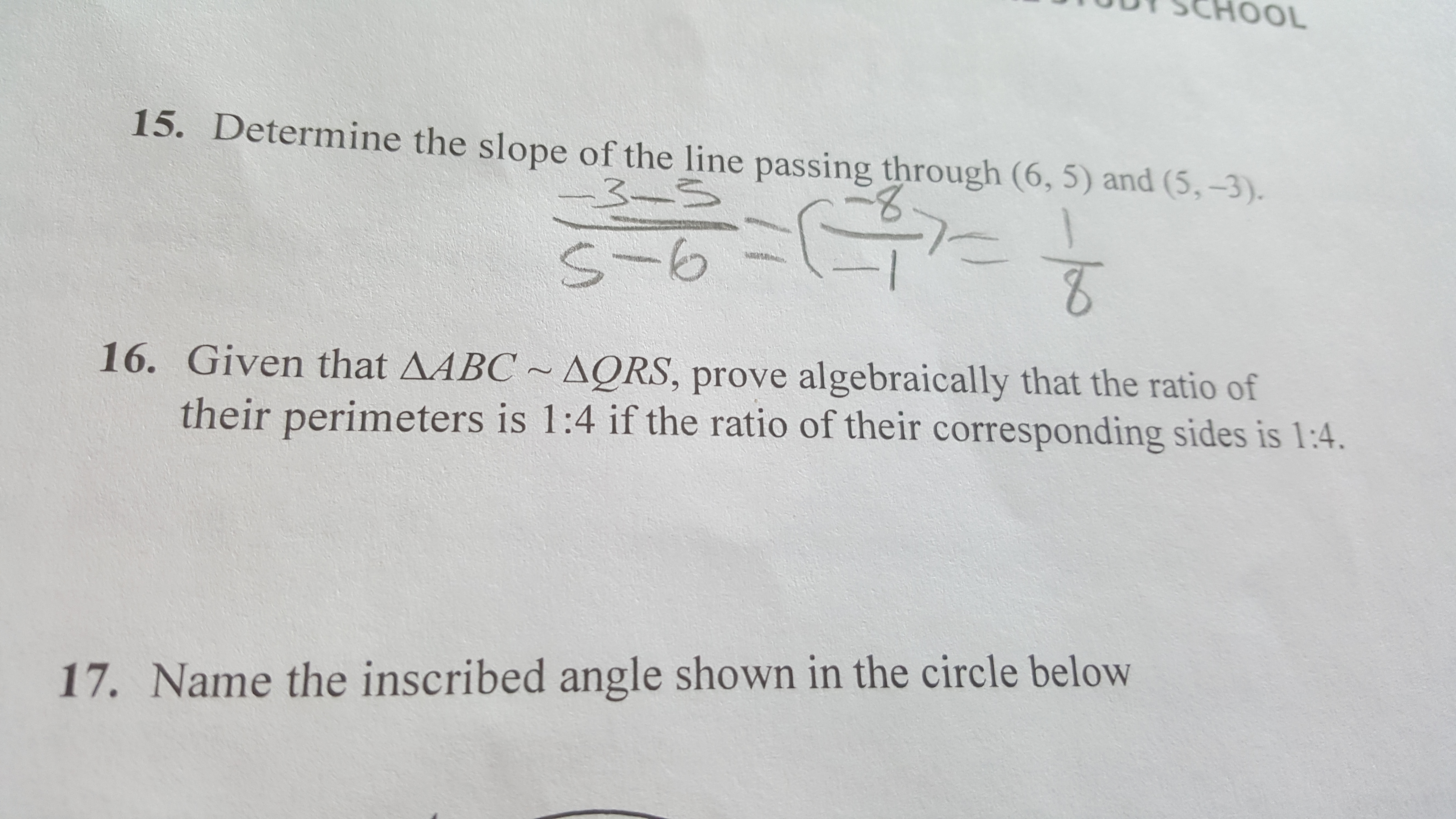 SCHOOL 15. Determine the slope of the line