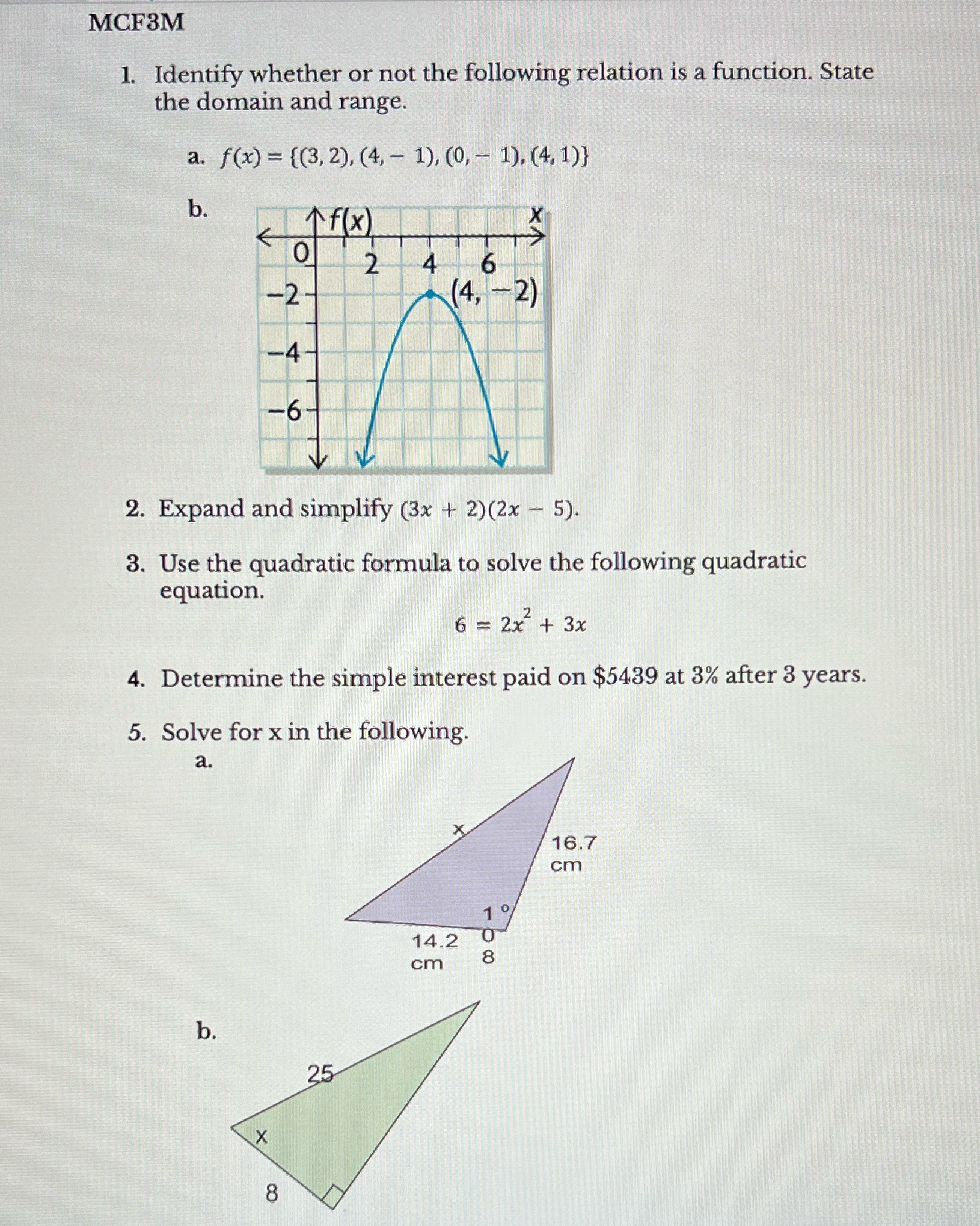 MCF3M - Culminating TaskDon't use parabola