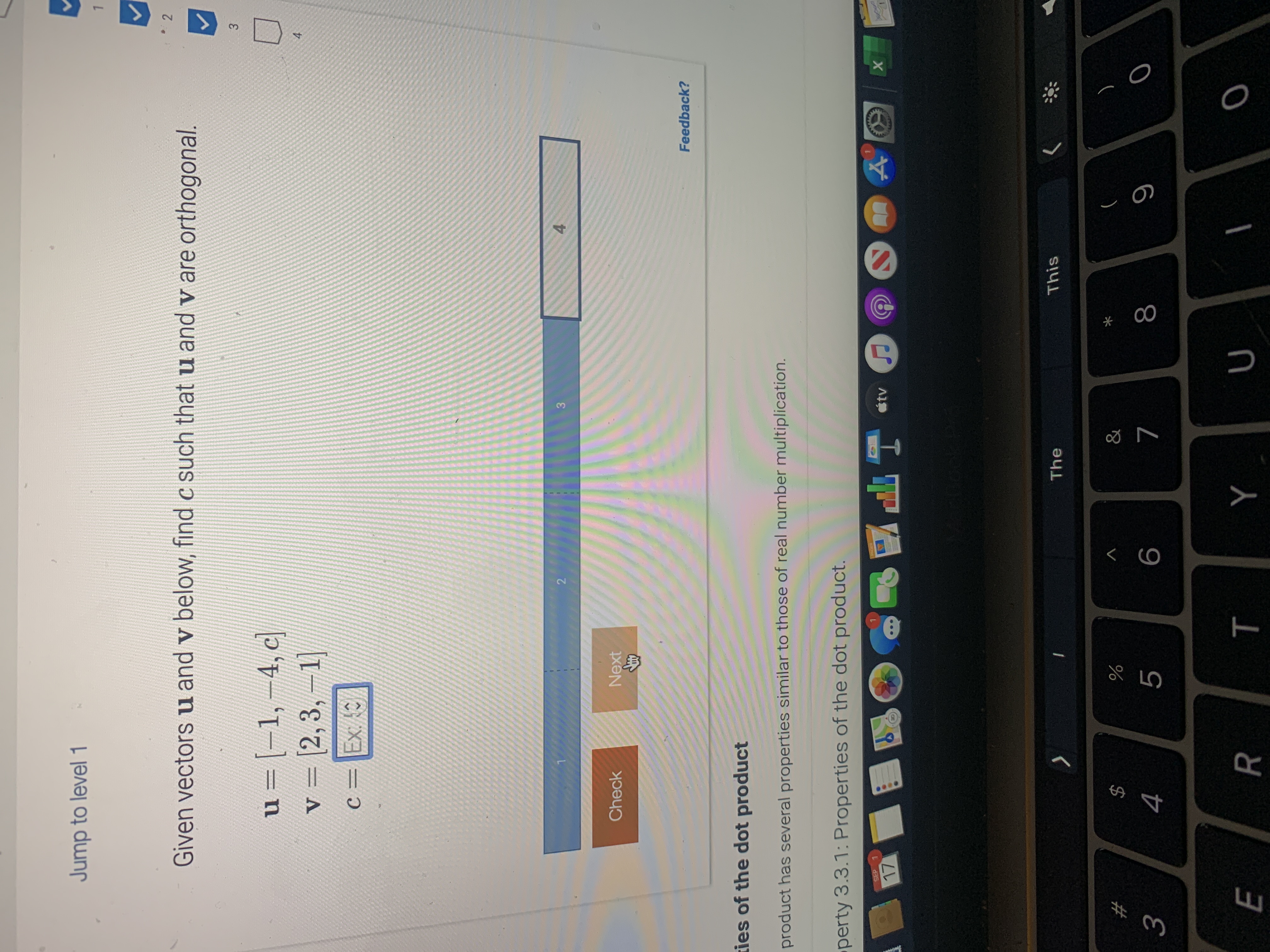 Given vectors u and v below, find c such that u