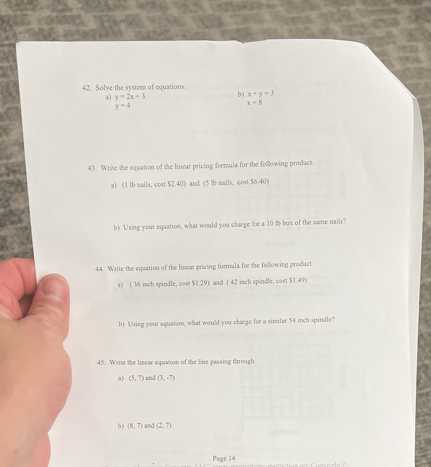 42. Solve the system of equations. a) y = 2x + 3