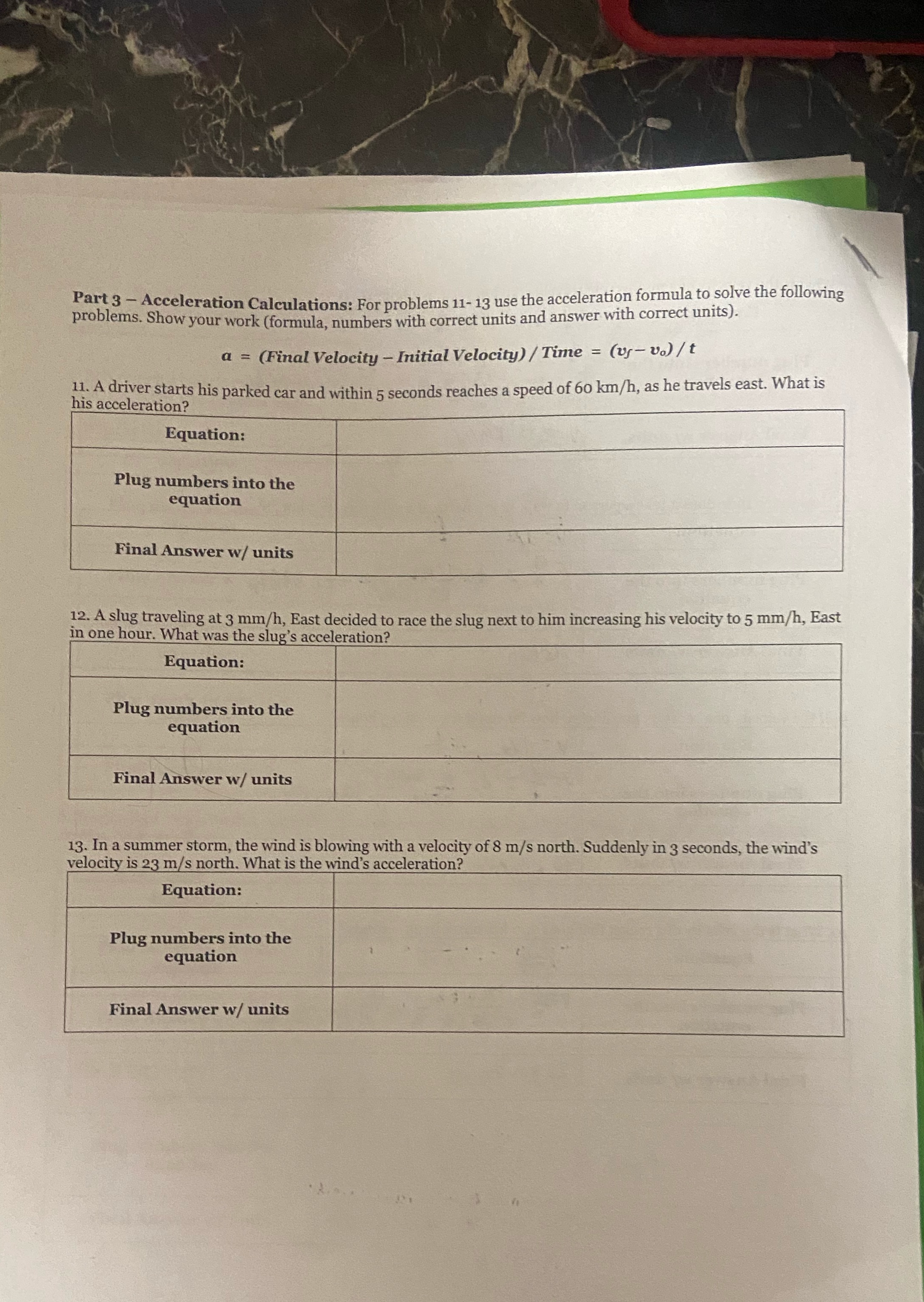 Physics Part 3 - Acceleration Calculations: For