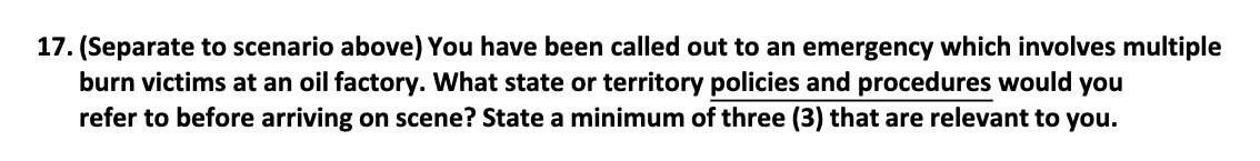 17. (Separate to scenario above) You have been