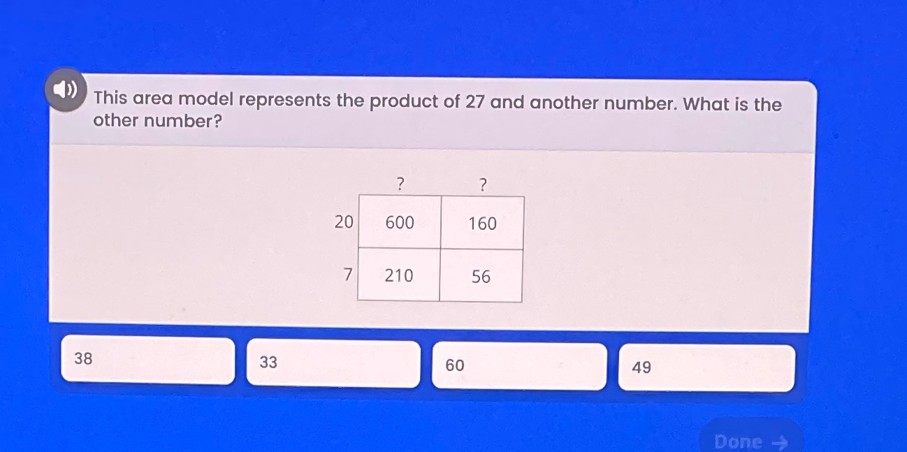 d') This area model represents the product of 27