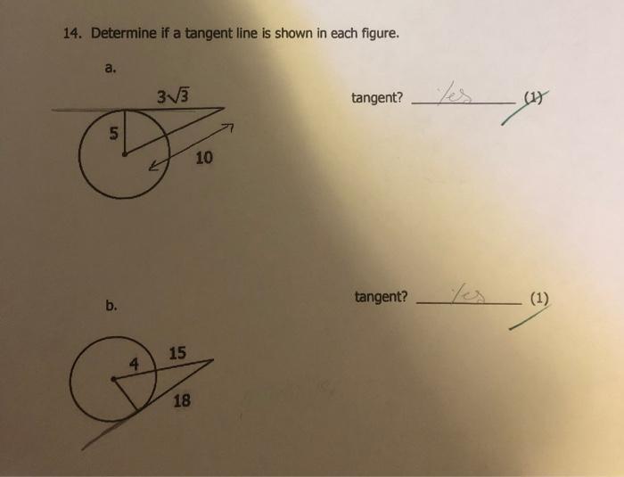 Please solve 14. Determine if a tangent line is