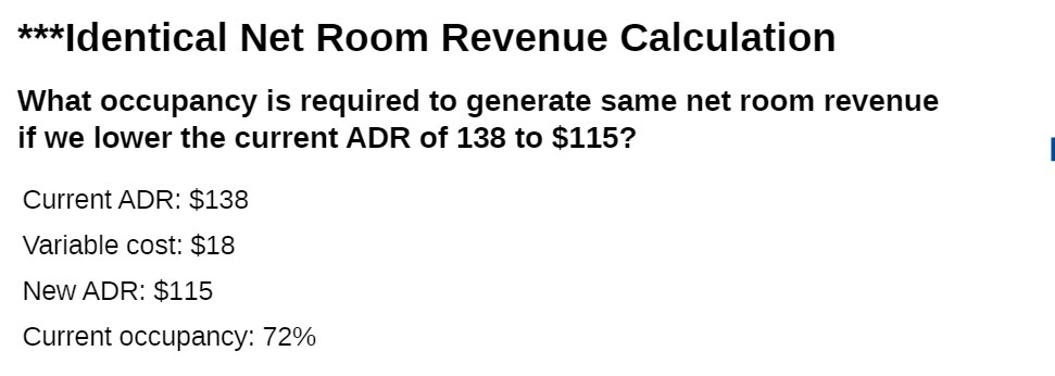 ***Identical Net Room Revenue Calculation What