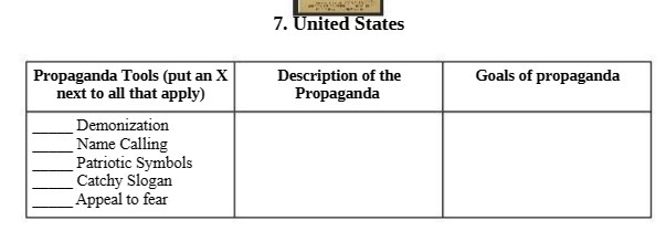 7. United States Propaganda Tools (put an X