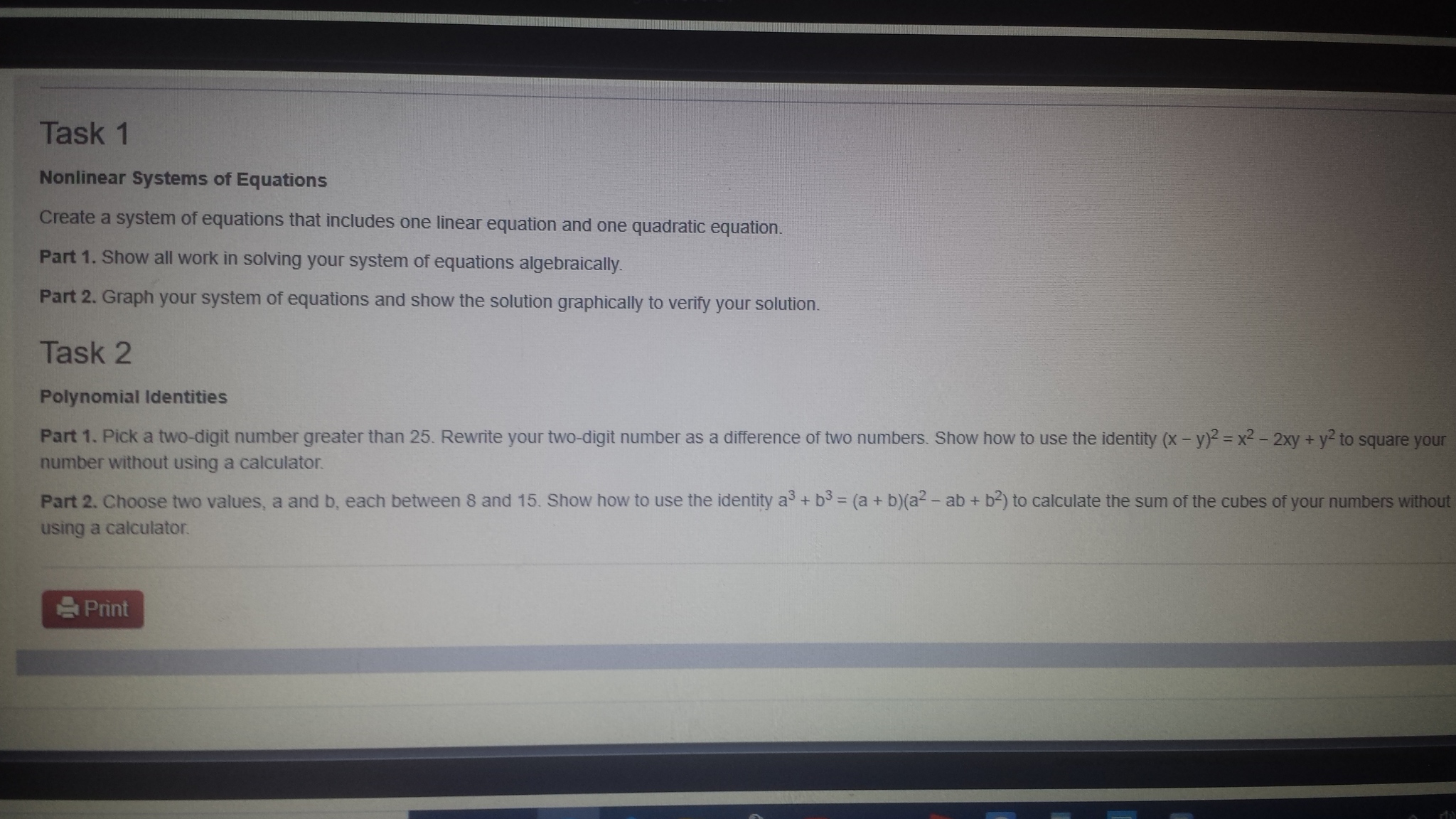 can u plz help Task 1 Nonlinear Systems of