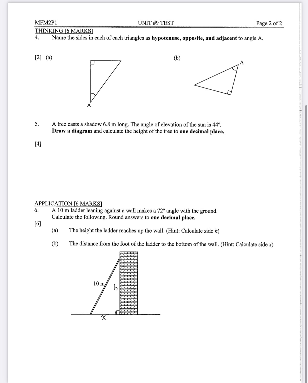MFM2P1 UNIT #9 TEST Page 2 of 2 THINKING [6