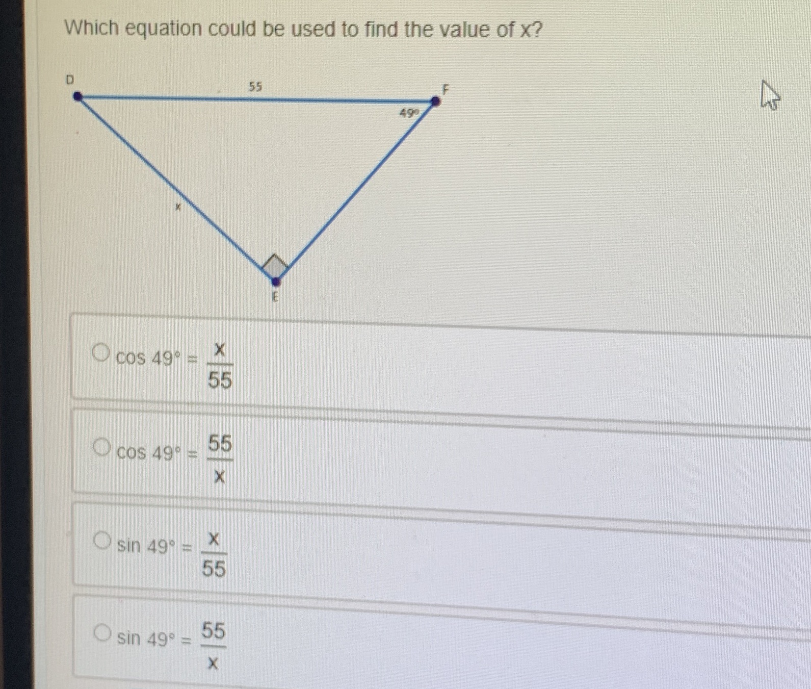 Which equation could be used to find the value of
