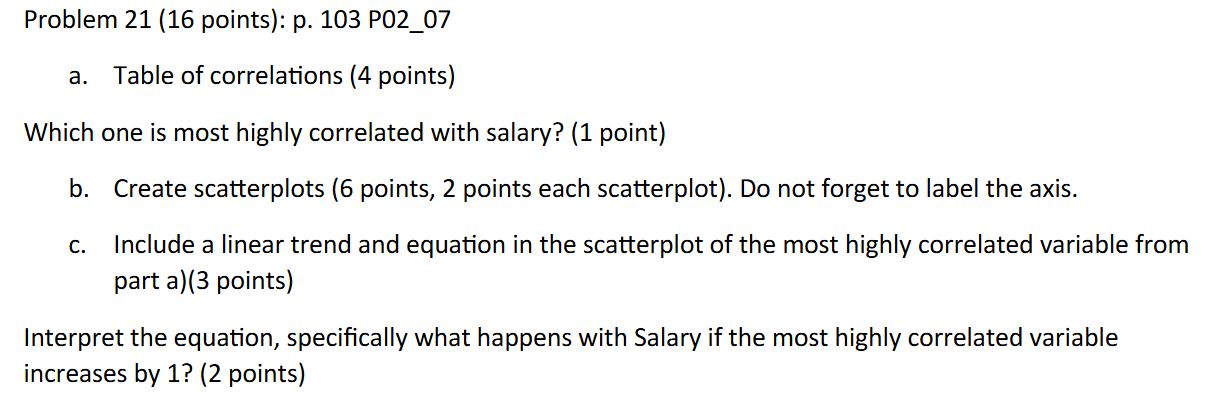 Problem 21 (16 points): p. 103 P02_07 a. Table of