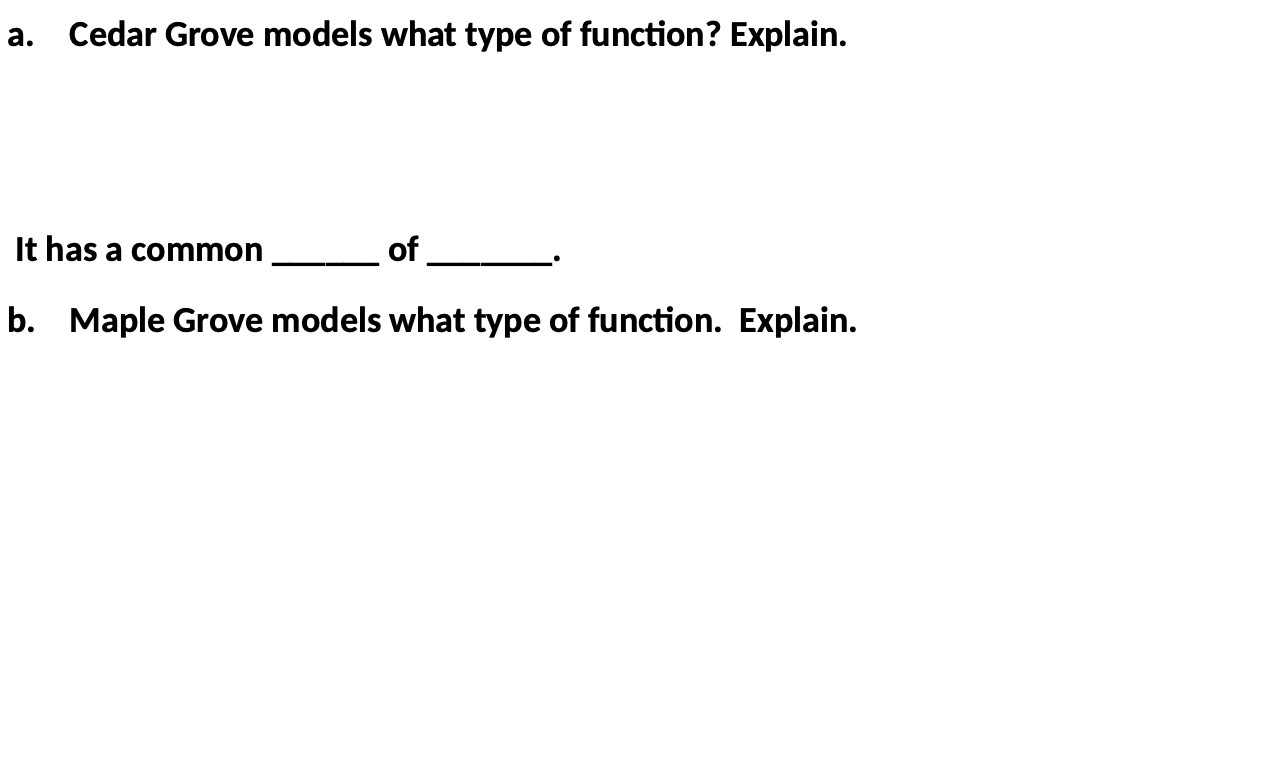 a. Cedar Grove models what type of function?