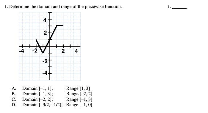 1. Determine the domain and range of the