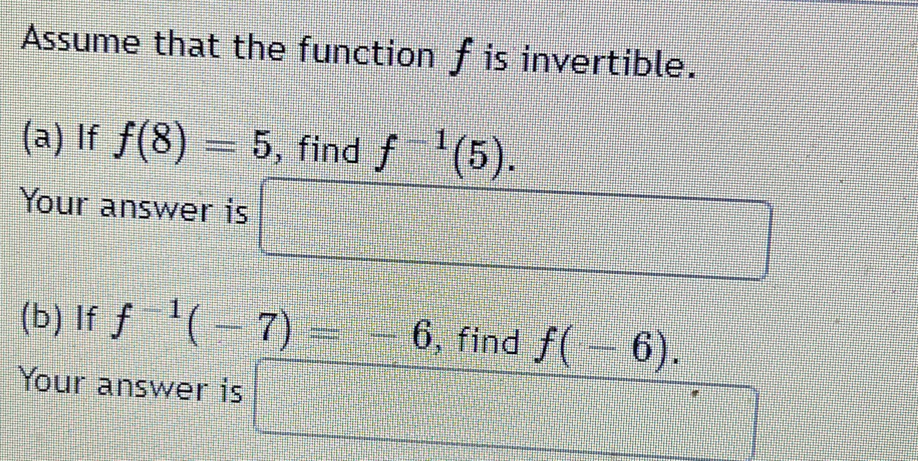 Assume that the function f is invertible. (a) If