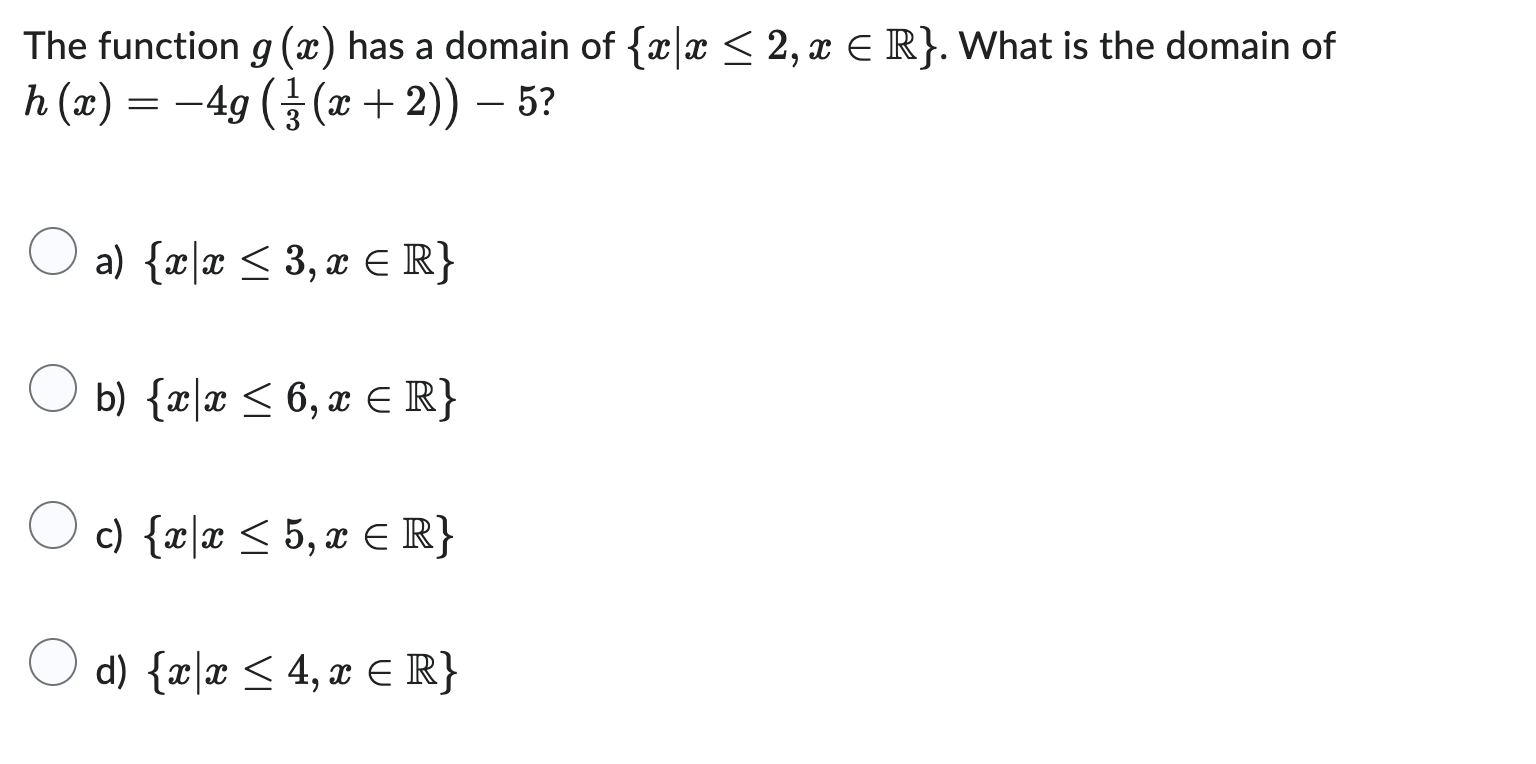 The function g (a ) has a domain of fac a < 2, x