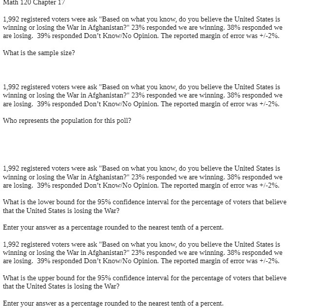 Math 120 Chapter 17 1,992 registered voters were