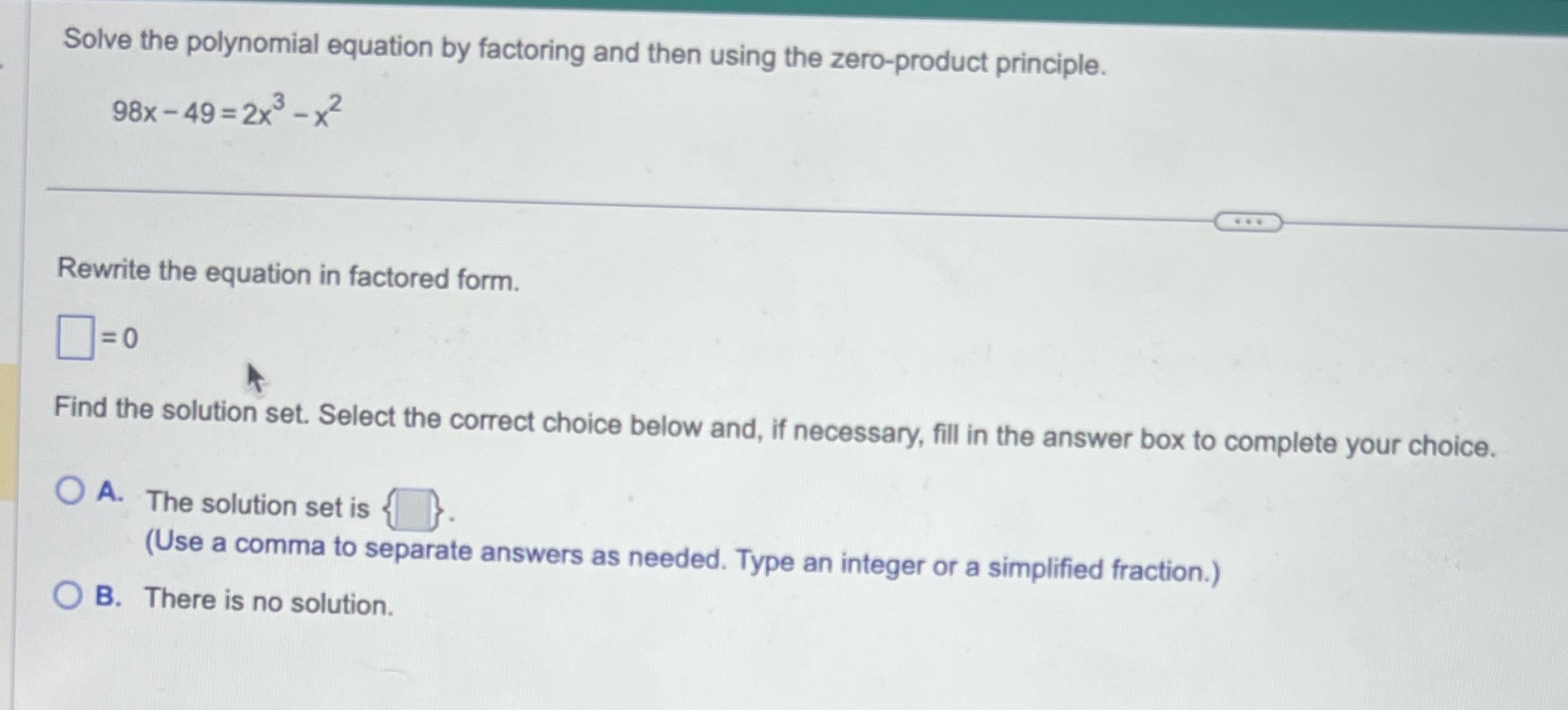 Solve the polynomial equation by factoring and