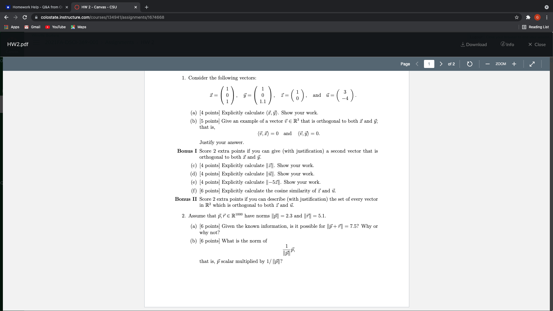 Homework Help - Q&A from Or x ( HW 2 - Canvas -