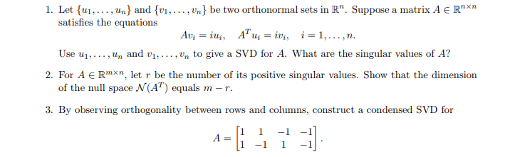 1. Let {ul,..., Un) and {v1,.... Un} be two