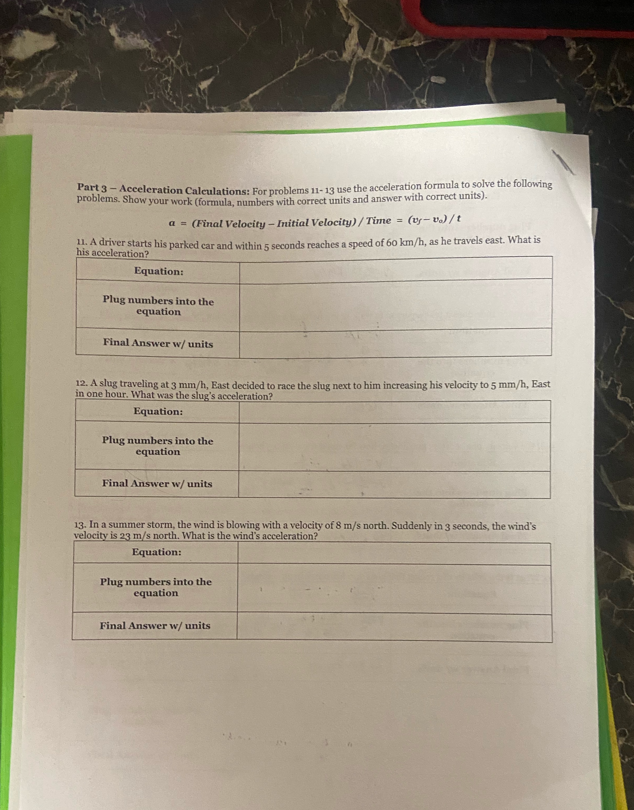 Physics Part 3 - Acceleration Calculations: For