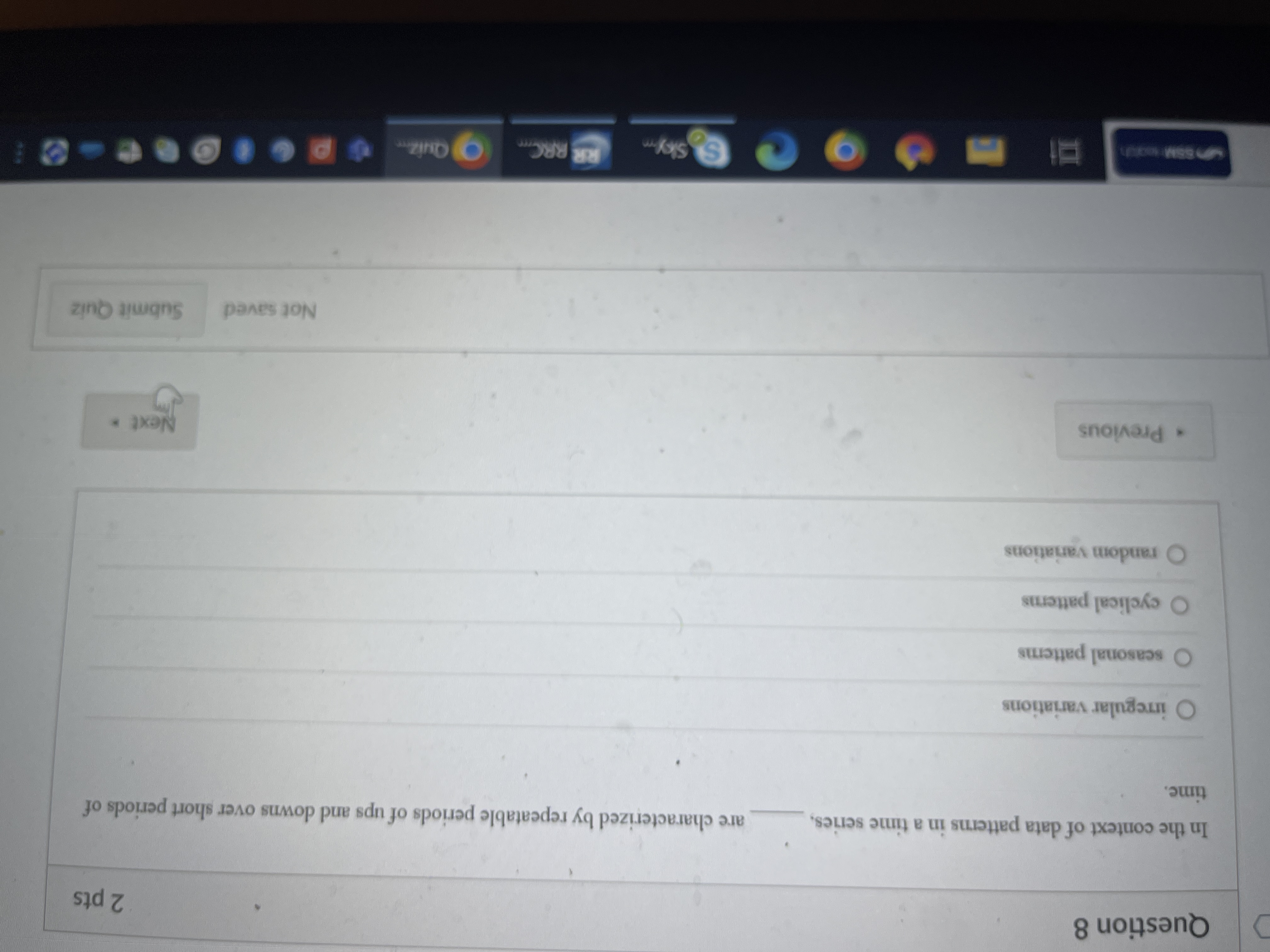 Question 8 2 pts In the context of data patterns