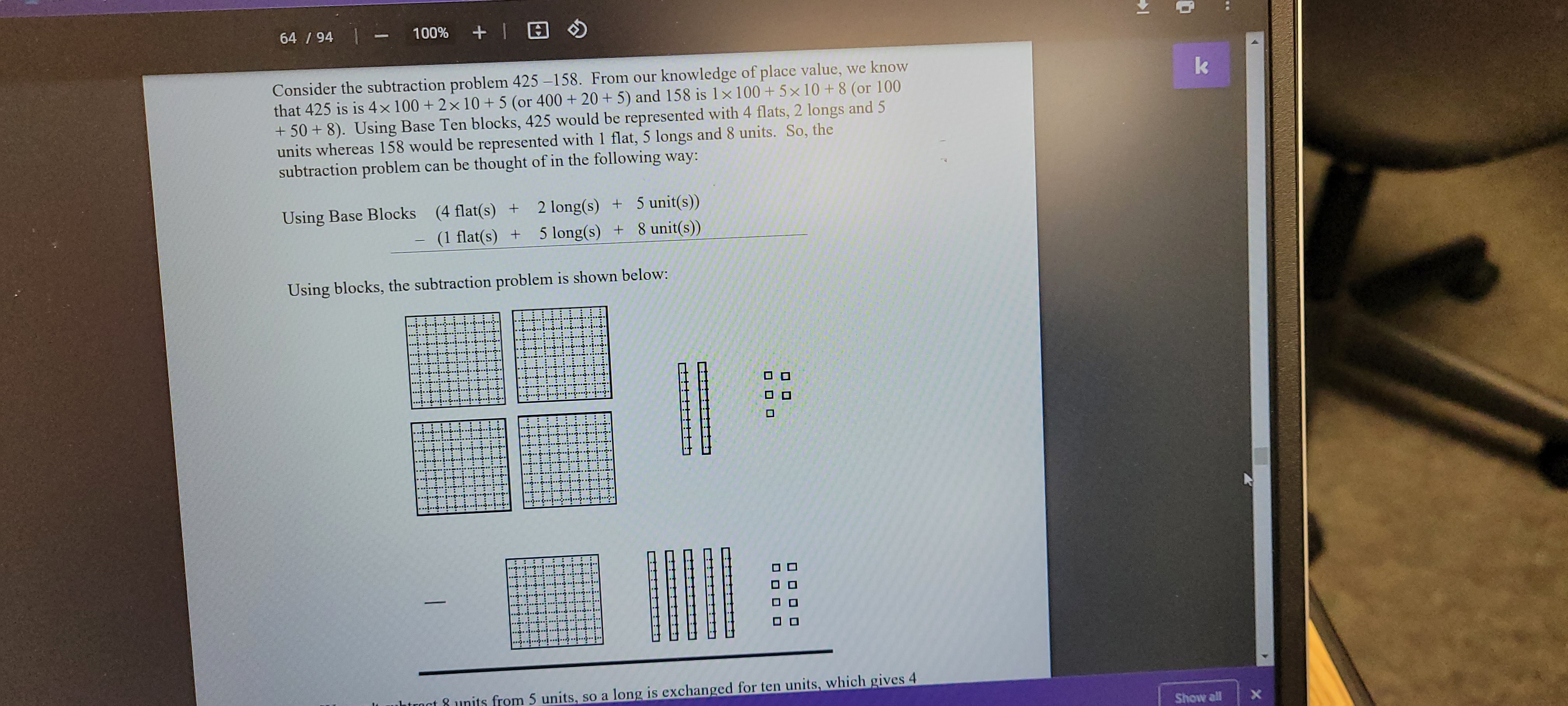 Find the answer to the following subtraction
