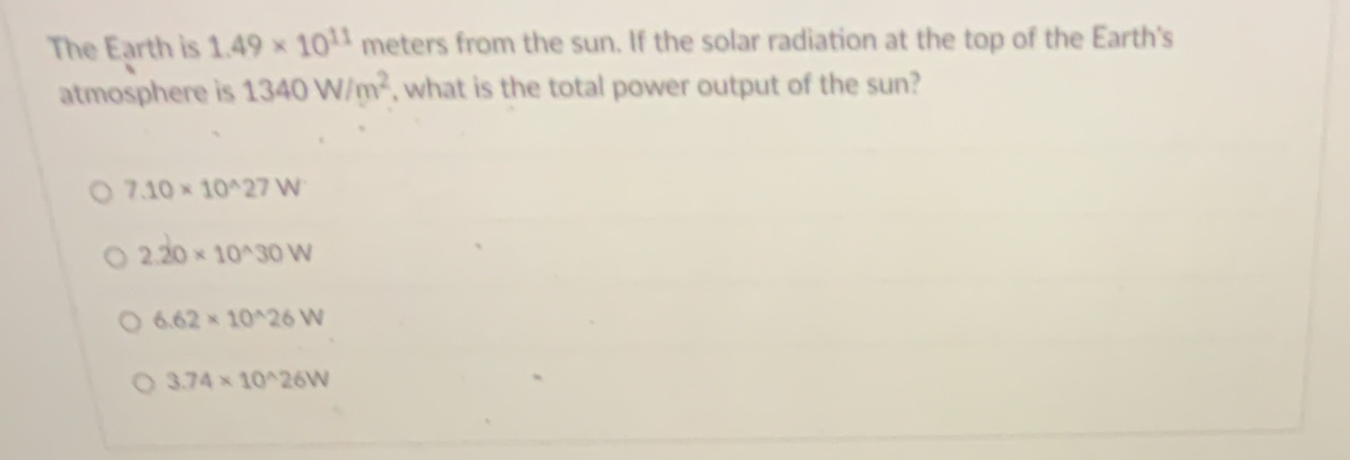 6 The Earth is 1.49 x 1013 meters from the sun.