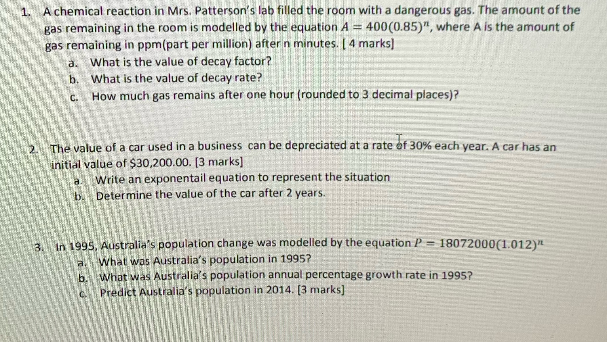 Please show the steps to answering questions 1,2