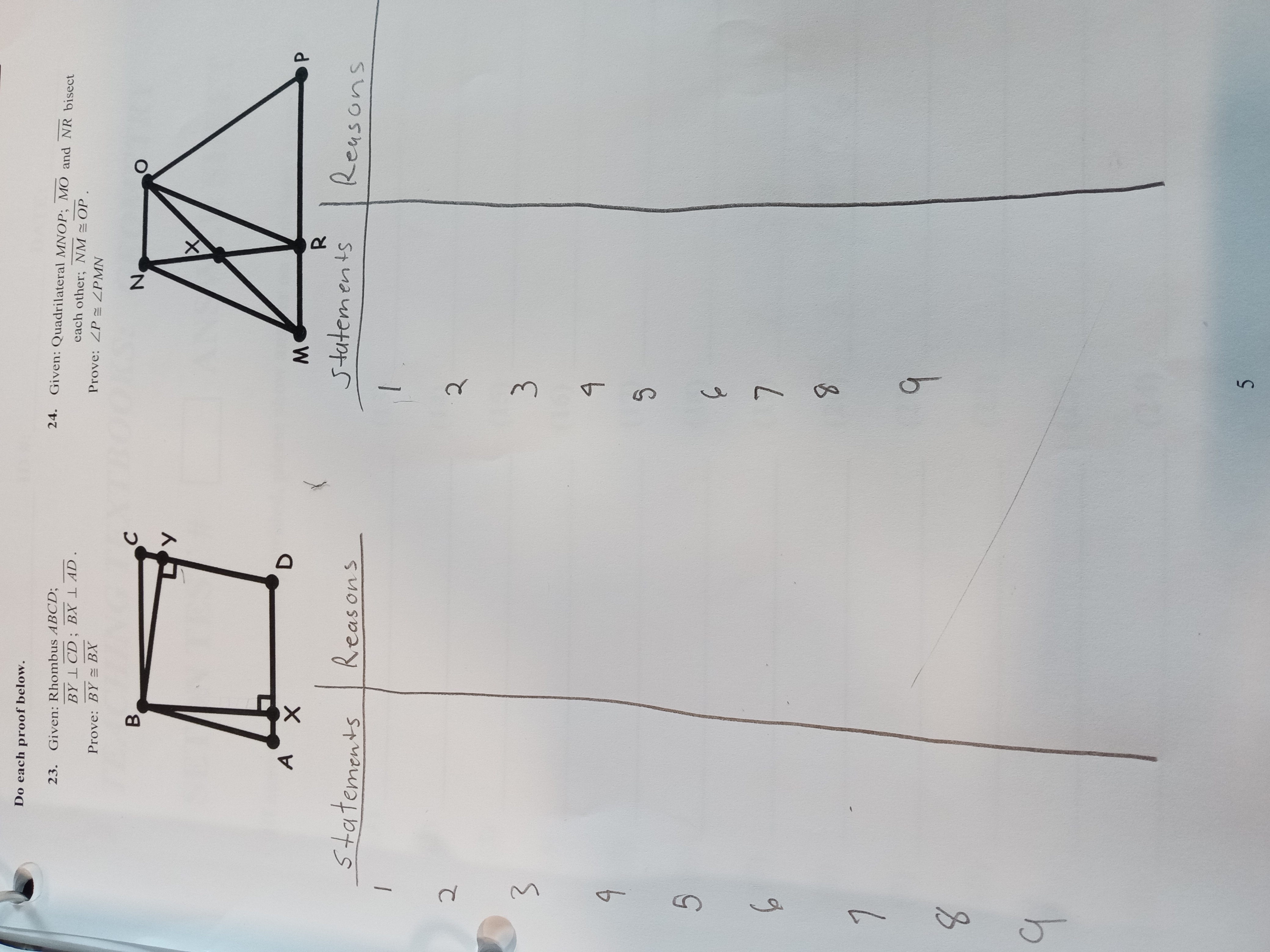Do each proof below. 23. Given: Rhombus ABCD; 24.