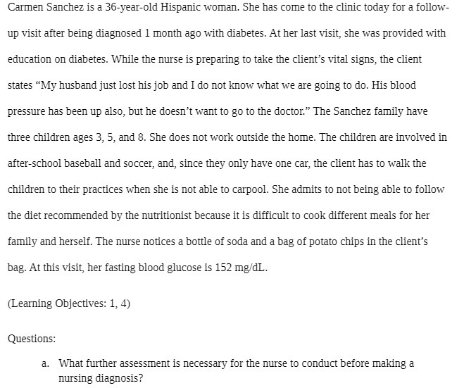 Carmen Sanchez is a 36yearold Hispanic woman. She