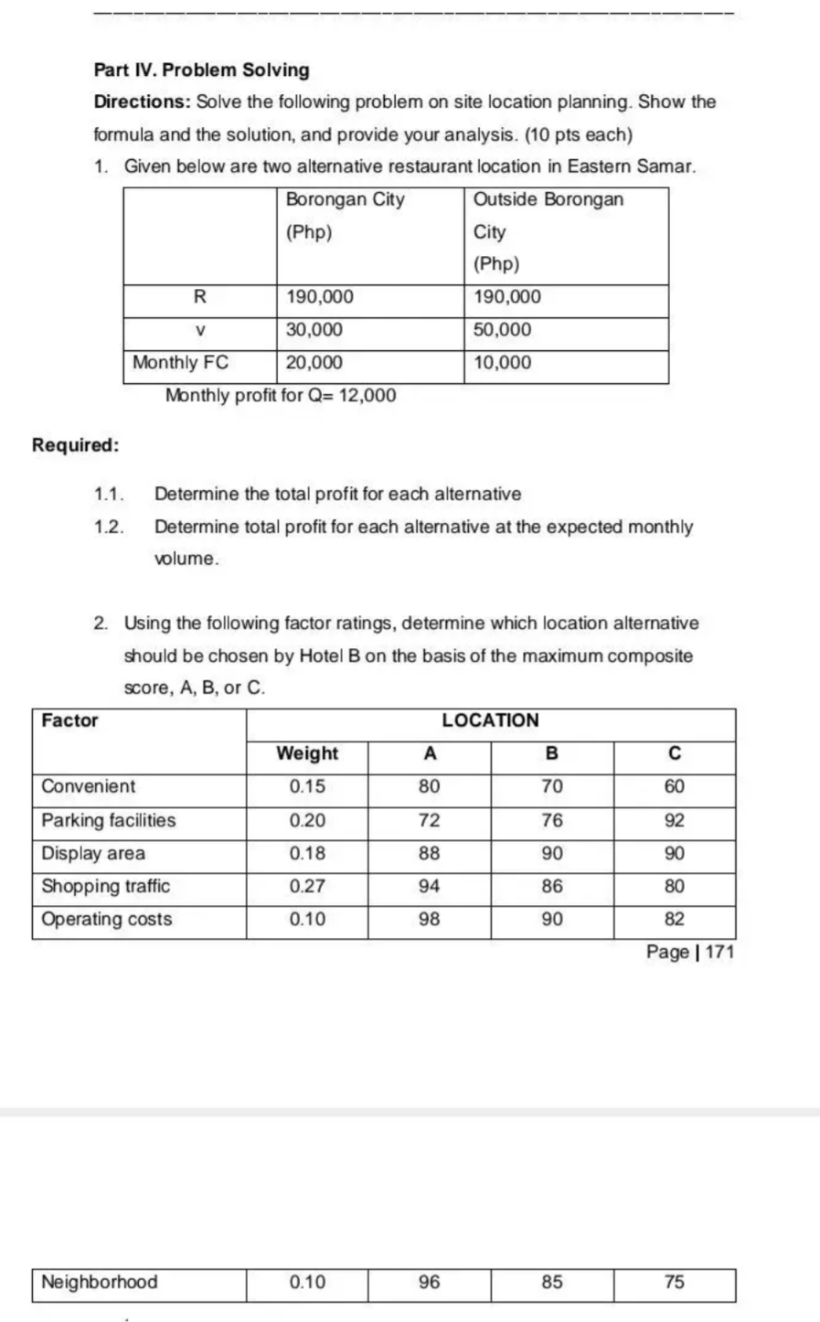 Part IV. Problem Solving Directions: Solve the