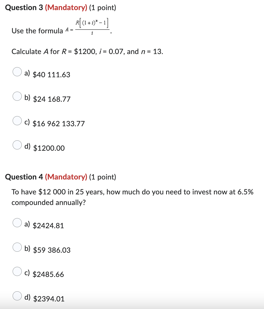 Question 3 (Mandatory) (1 point) R[(l+z')
