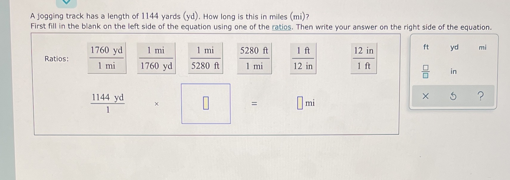 A jogging track has a length of 1144 yards (yd).