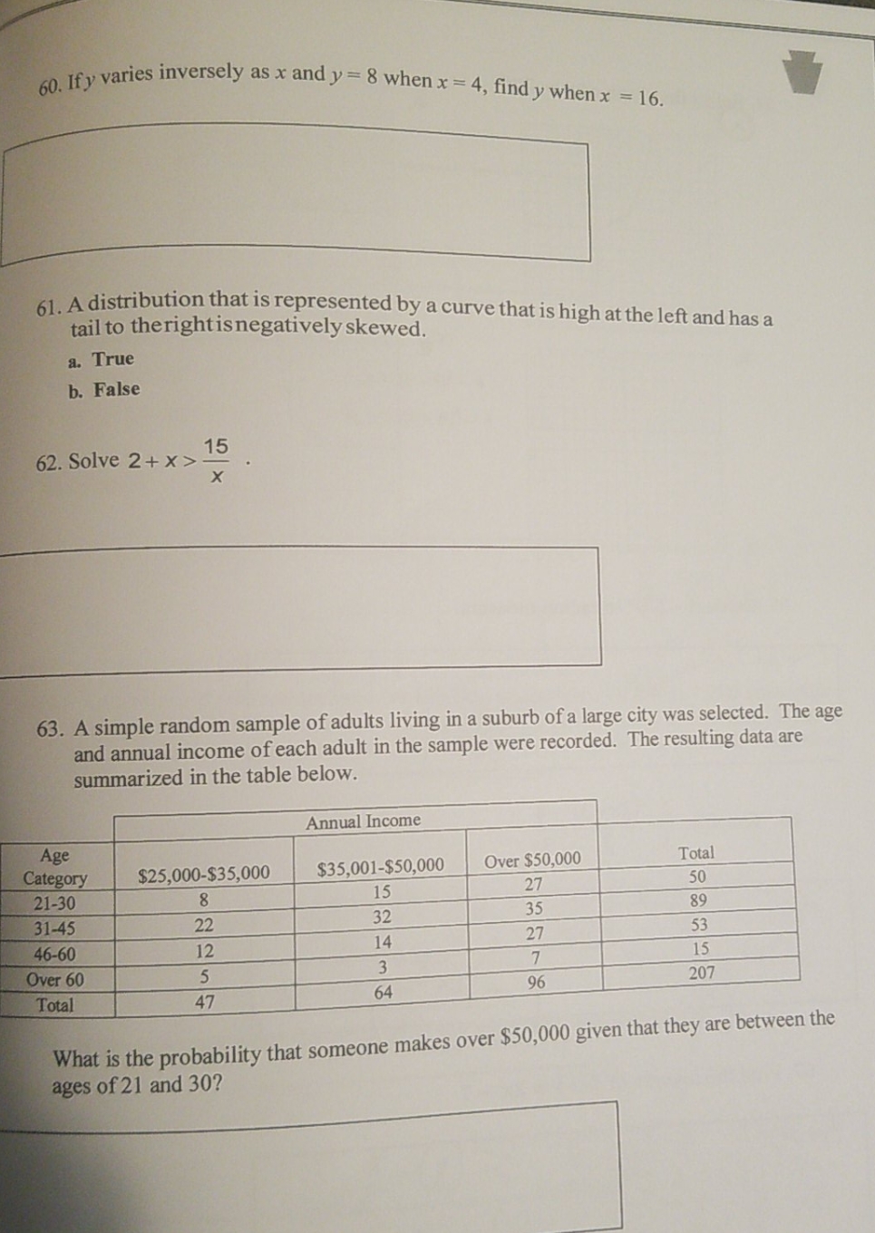 questions below 60. If y varies inversely as x