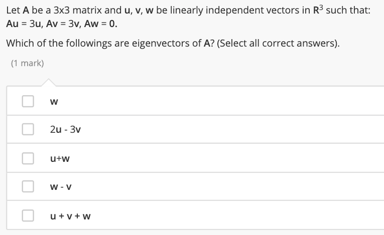 Let A be a 333 matrix and u, v, ill: be linearly