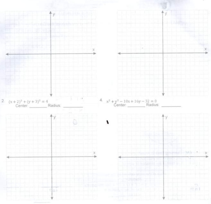 Identify the center and radius of each Equations.