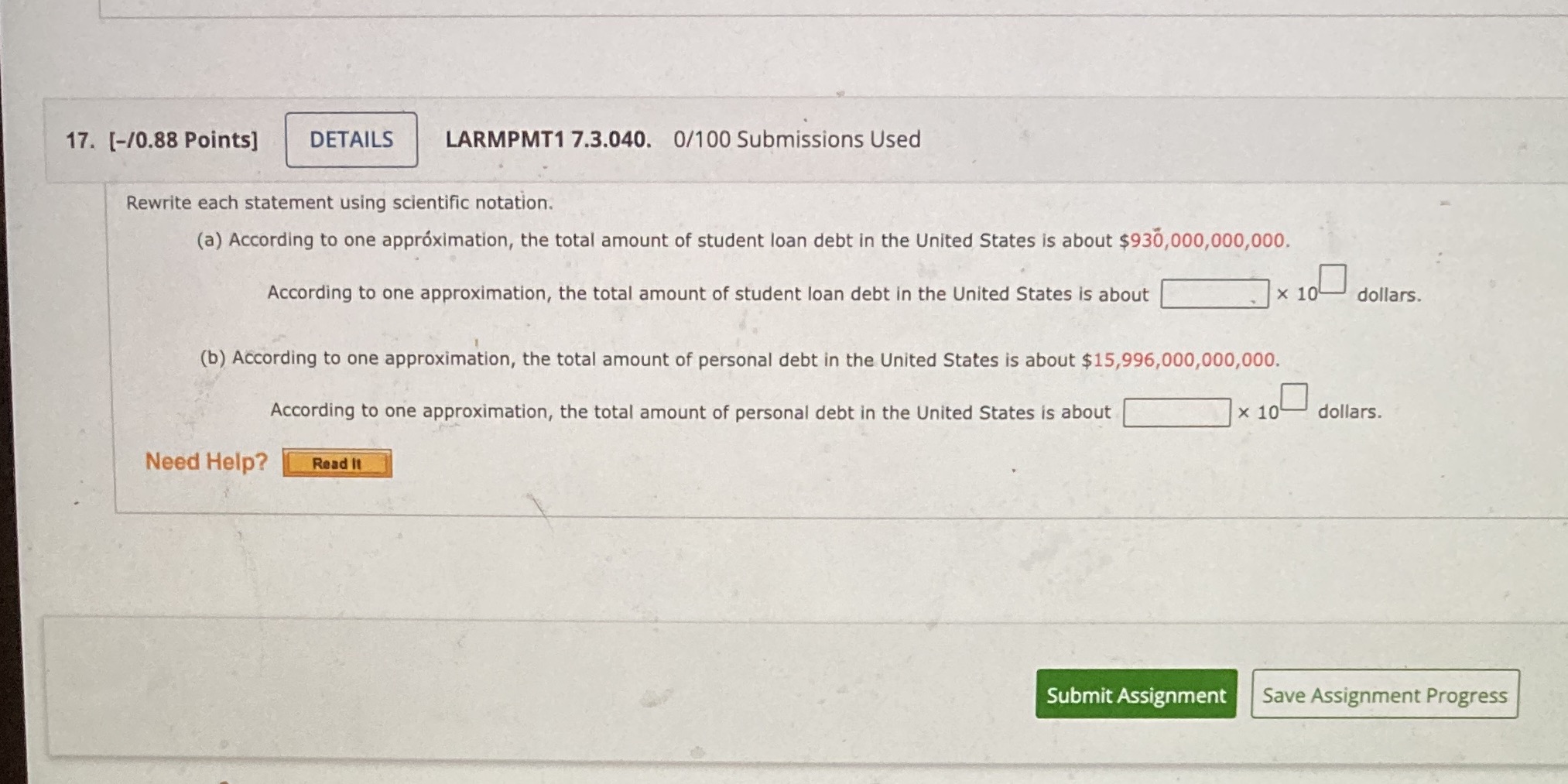 17. [-/0.88 Points] DETAILS LARMPMT1 7.3.040.