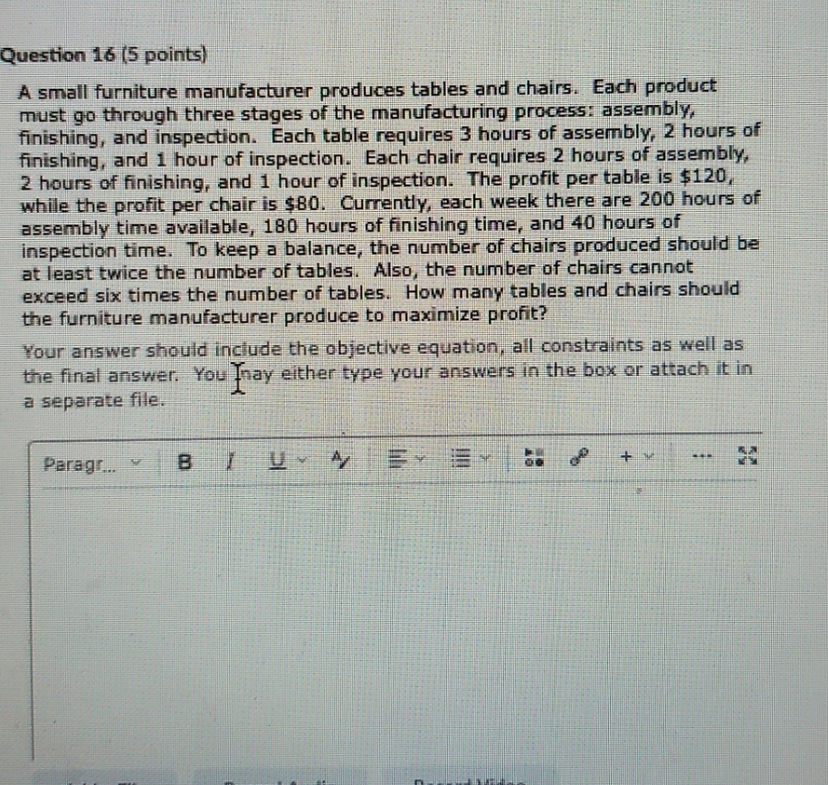 answer and show work Question 16 (5 points) A