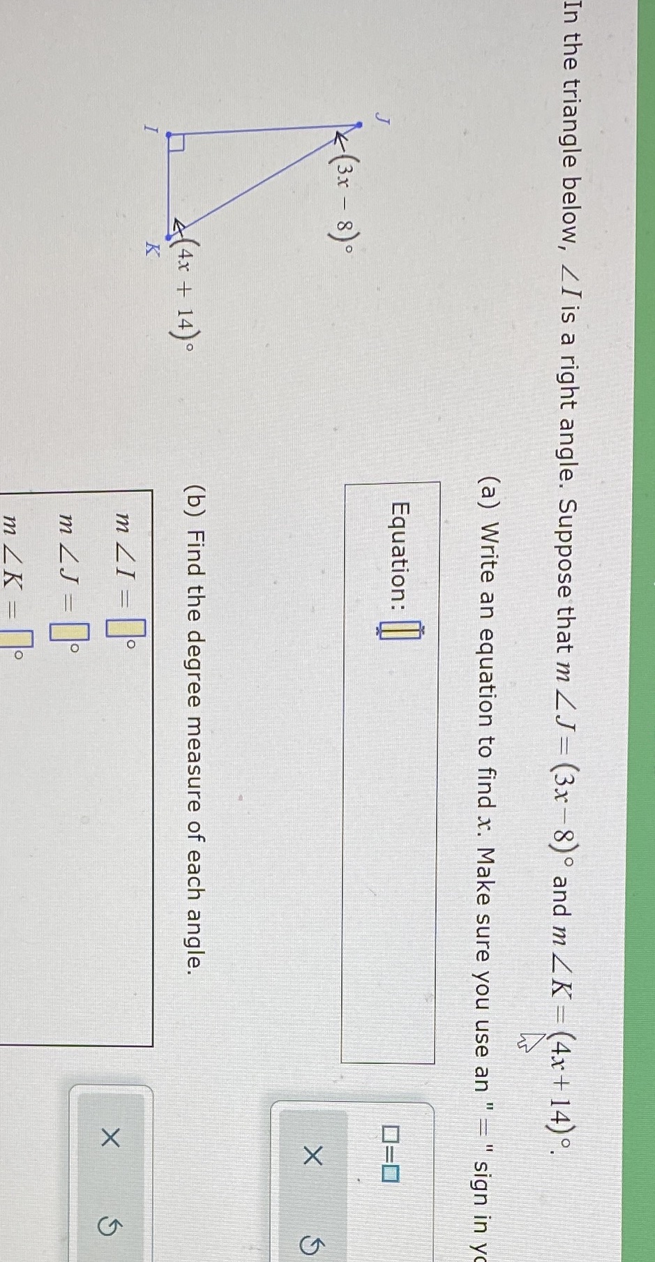 In the triangle below, ZI is a right angle.