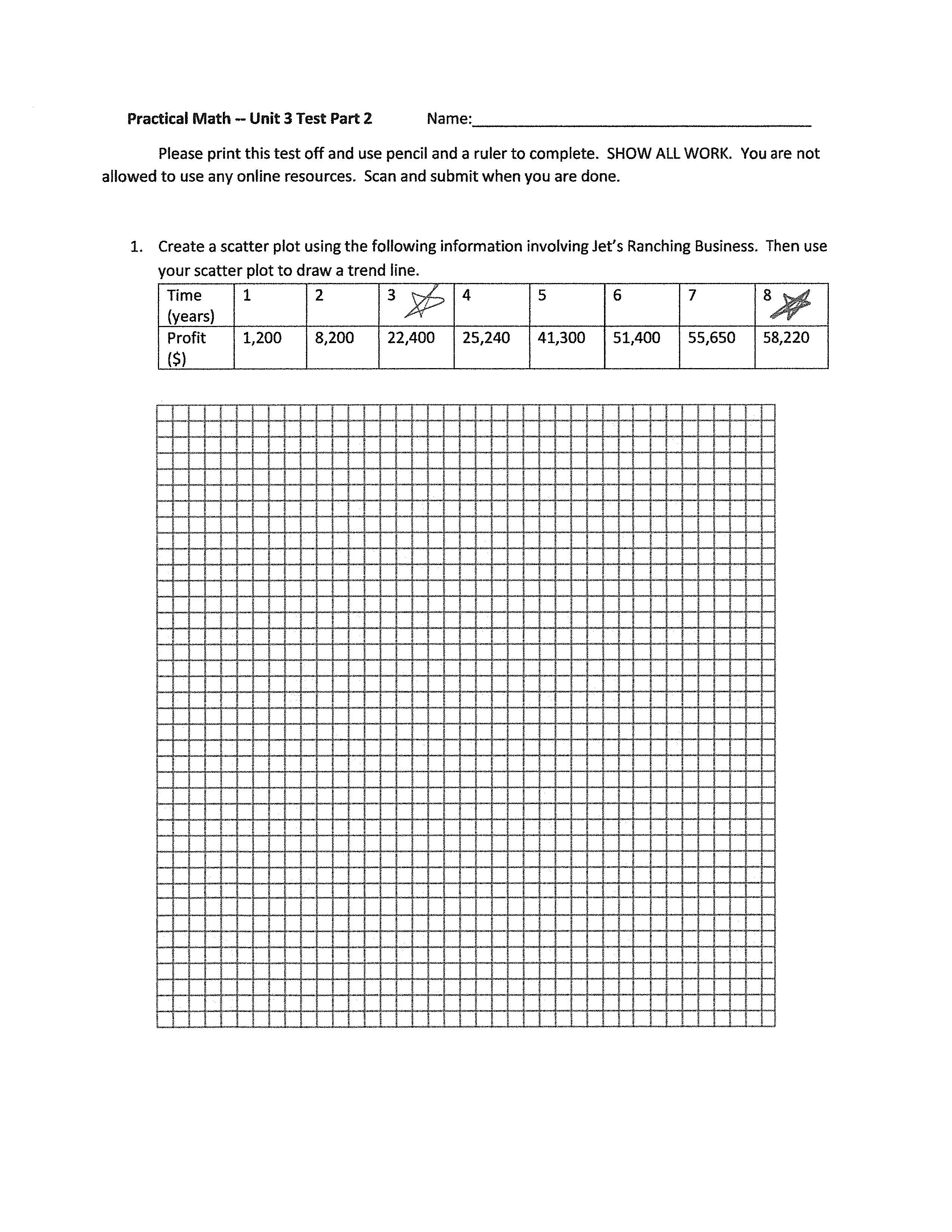 Practical Math -- Unit 3 Test Part 2 Name: Please