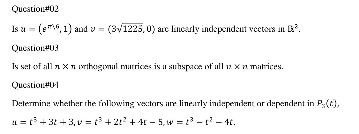 Question#02 Is u = (97\"5, 1) and v = (3V 1225,