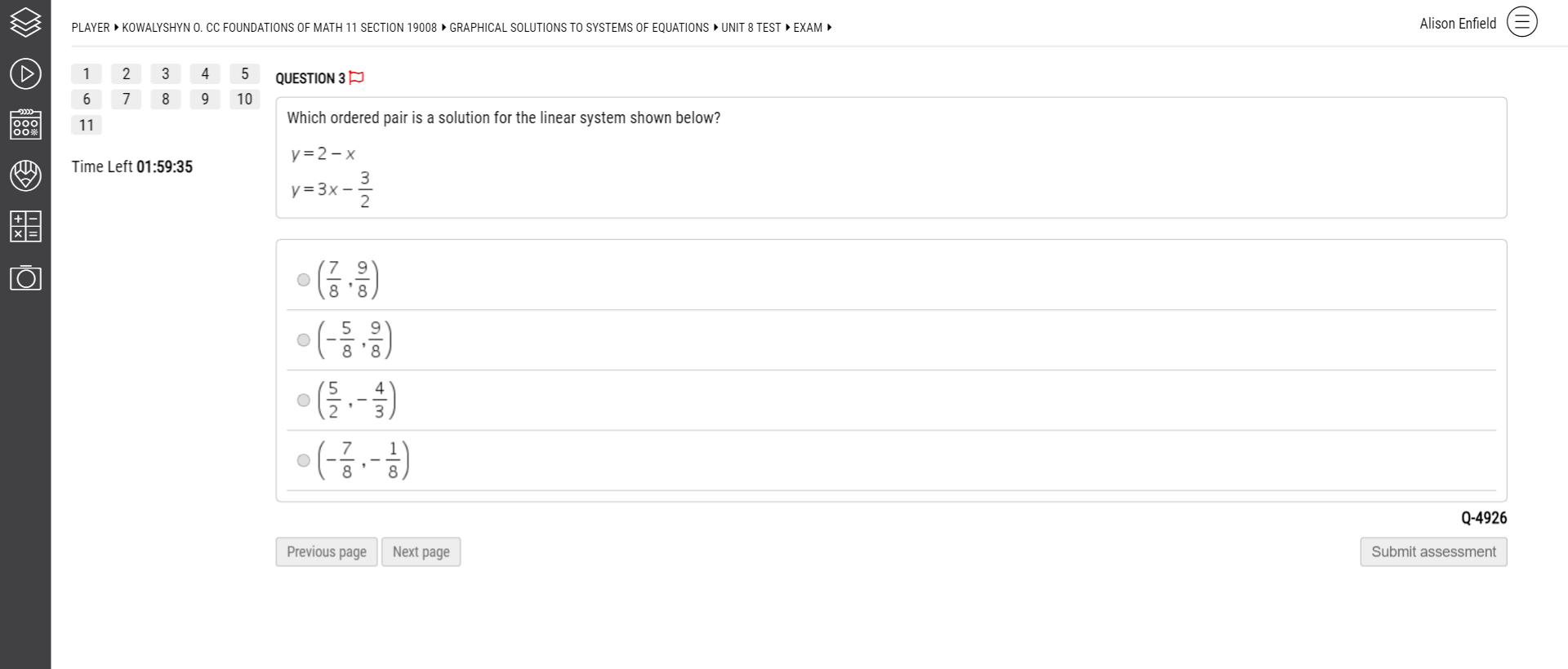 PLAYER KOWALYSHYN O. CC FOUNDATIONS OF MATH 11