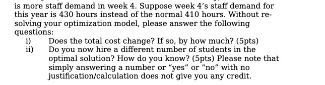 is more staff demand in week 4. Suppose week