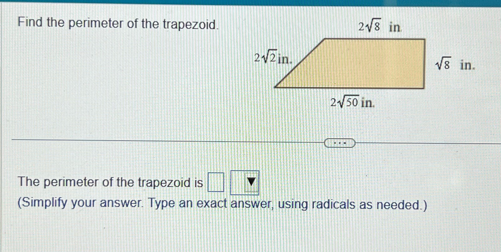 Find the perimeter of the trapezoid 218 in. 212