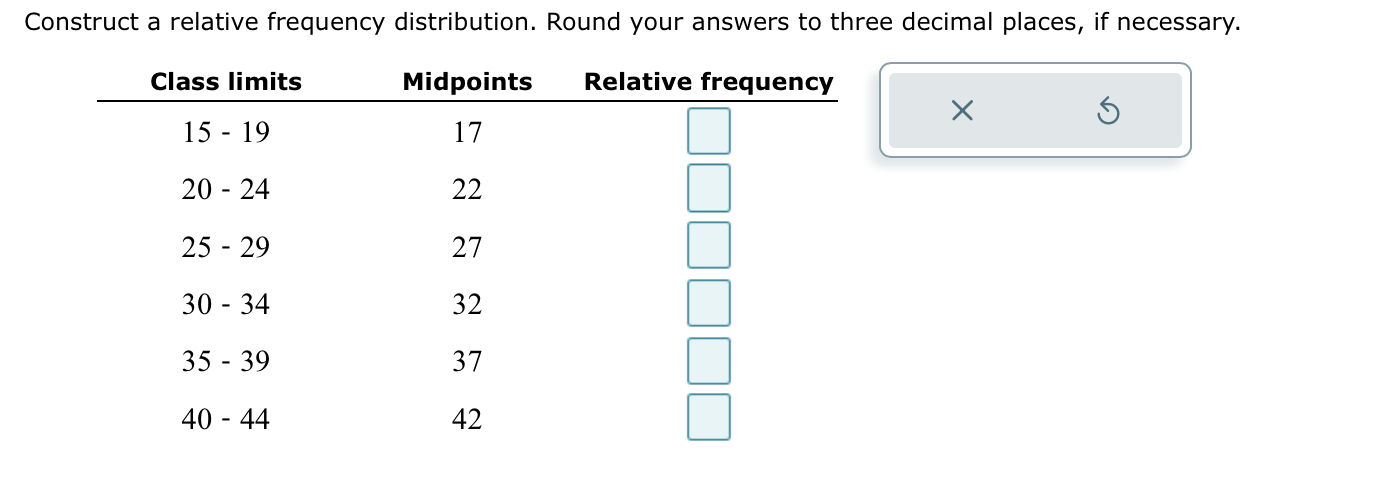 3. Construct a relative frequency distribution.