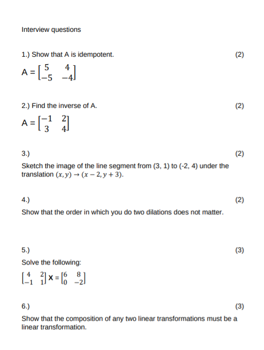 Interview questions 1.) Show that A is
