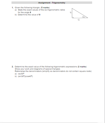 Please write neatly Assignment - Trigonometry 1.